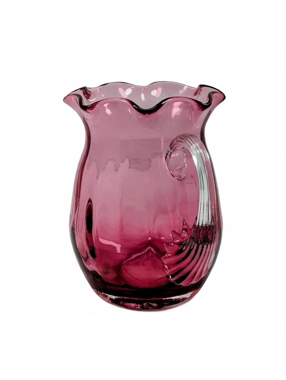Pilgrim Glass Cranberry Ruffled Mini Pitcher 3.5"